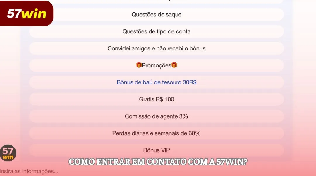 Como entrar em contato com a 57WIN