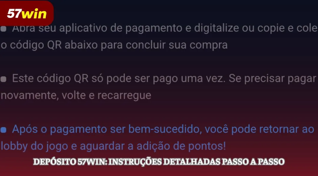 Depósito 57WIN - Instruções detalhadas passo a passo